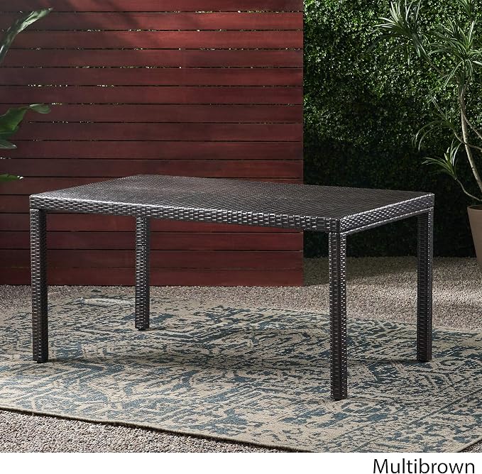 Christopher Knight Home Rhode Island Outdoor Wicker Rectangular Dining Table, Multibrown