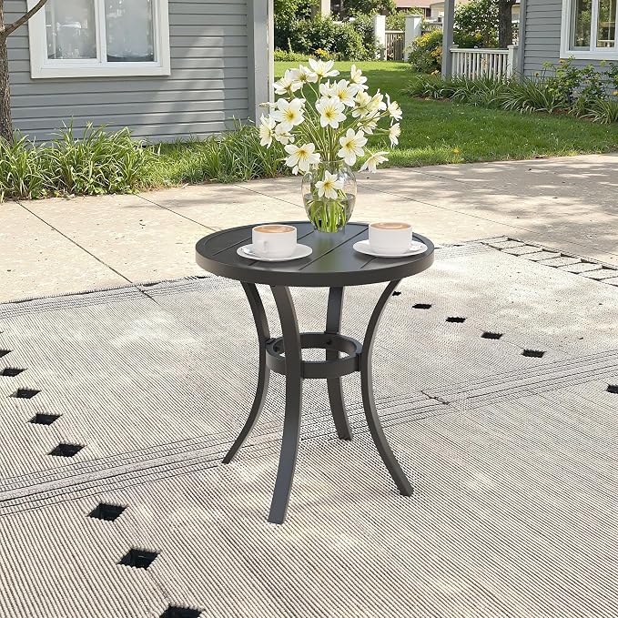 3 Pieces Patio Dining Set, 2 Outdoor Swivel Dining Chairs with 18.5" Round Outdoor Dining Table, All Weather Textilene Patio Chairs and Metal Table for Garden Backyard, Dark Blue & Black