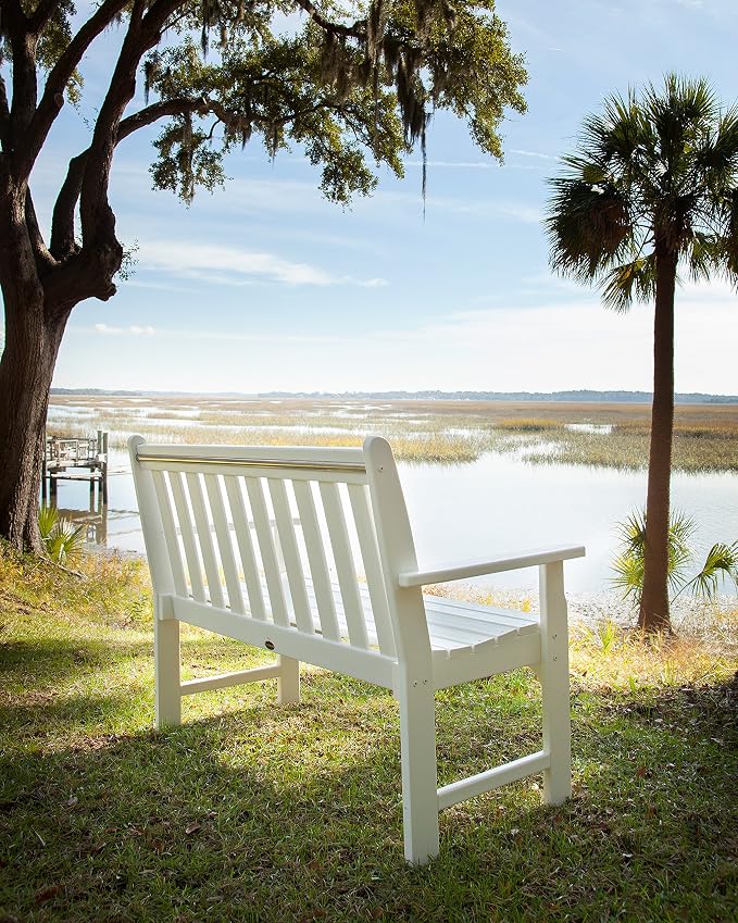 POLYWOOD GNB48WH Vineyard 48" Bench, White & ECT18WH Long Island 18" Side Table, White