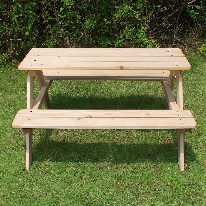 Kids Wooden Picnic Bench Outdoor Patio Dining Table, 37 x 10.8 x 4.9, Brown