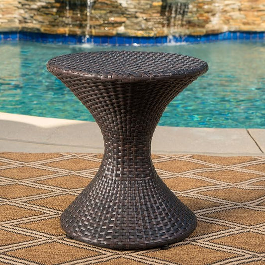 Wicker Rattan Side Table, 16 inch Outdoor Hourglass Patio End Table Rattan Coffee Table Wicker Accent Tables for Patio Porch Lawn