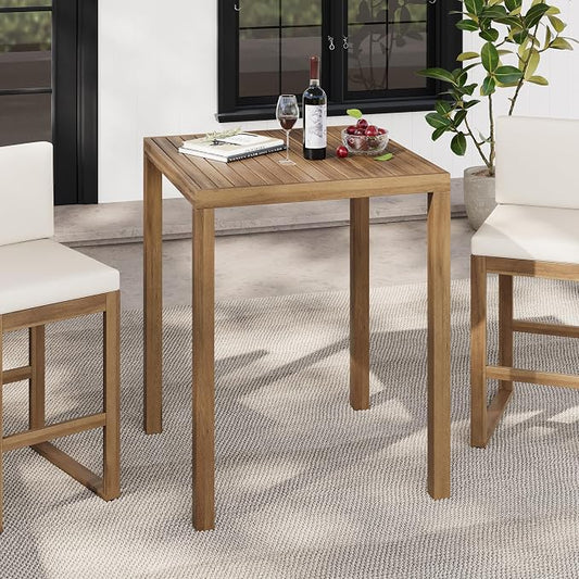 Christopher Knight Home Gree Acacia Wood Outdoor Bar Table, Wooden Patio Bar Height Table, Square Kitchen Coffee Bar Table, Patio Furniture Set, Light Brown