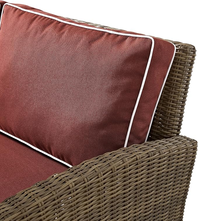 Crosley Furniture Bradenton 4-Piece Outdoor Loveseat Patio Furniture Set, Wicker Conversation Sets for Porch, Brown with Sangria Cushions