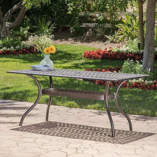 Christopher Knight Home Austin Outdoor Cast Aluminum Rectangular Dining Table, Shiny Copper Finish