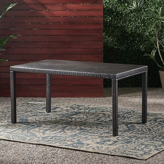 Christopher Knight Home Rhode Island Outdoor Wicker Rectangular Dining Table, Multibrown
