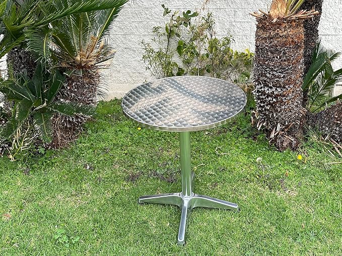 BTEXPERT Indoor Outdoor 23.75" Round Restaurant Table for Patio Stainless Steel Silver Aluminum Furniture with Base