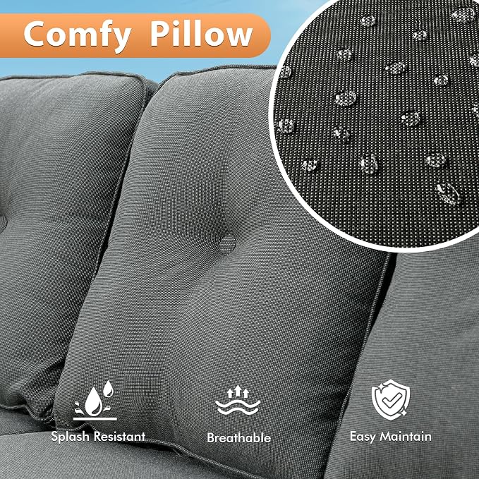 10 PCS Outdoor Patio Furniture Sets, Patio Conversation Sets Outside Rattan Soft Cushion Sofa with 4 Wicker Rocking Chairs & 54 in Fire Pit Table Fit Backyard Porch Garden Poolside Balcony,Black