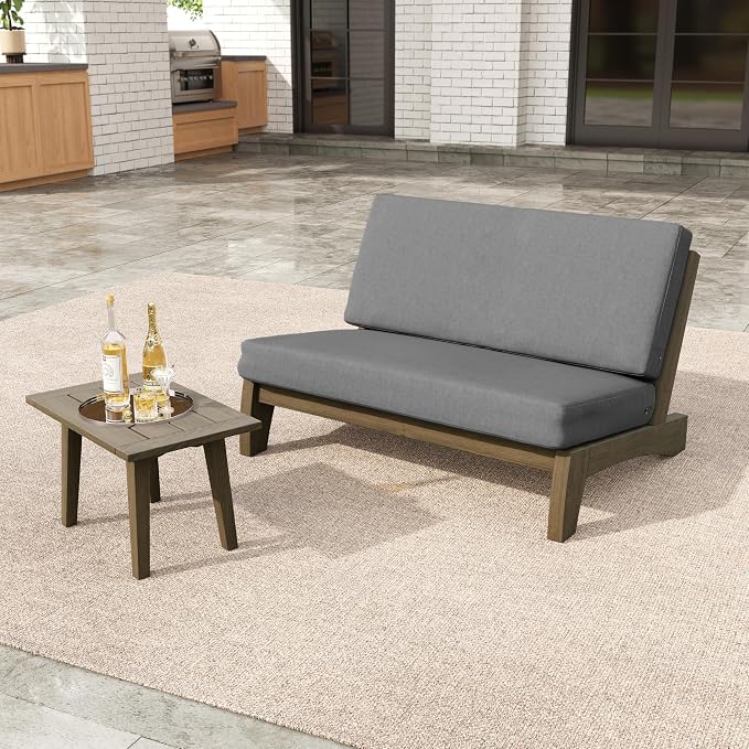 2 Pieces Patio Furniture Sets, All-Weather Outdoor Wood Bistro Set Patio Conversation Side Table Chiars and Patio Loveseat for Balcony, Backyard