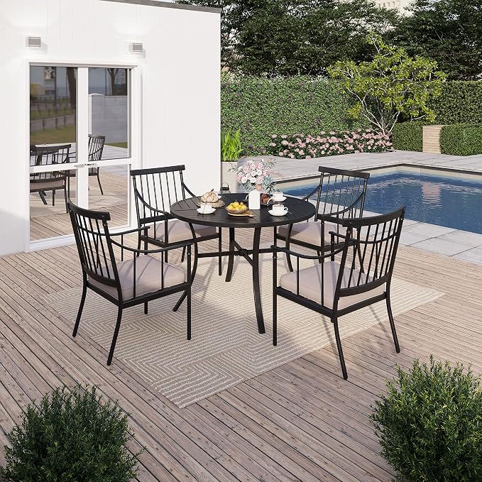 Sophia and William Patio Dining Set, 5 PCS | E-Coated and Steel, Rectangle Table, Straight Legs Chairs, 1.57" Umbrella Hole, Weather-Resistant, Easy to Clean