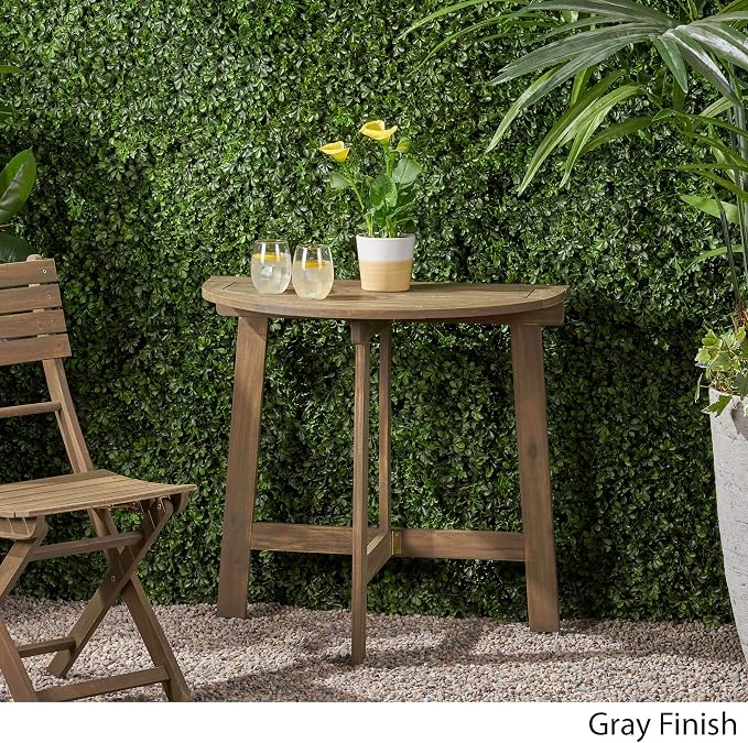 Sophia Outdoor Half-Round Folding Acacia Wood Bistro Table, Gray
