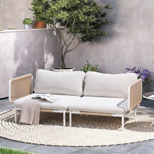 Crestlive Products Oversized Outdoor Couch, 2-Seater Modular Sectional Sofa with Cushions, Modern Patio Conversation Set for Backyard, Deck, Porch or Poolside