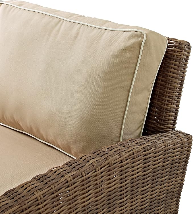 Crosley Furniture Bradenton 4-Piece Outdoor Sectional Sofa Wicker Conversation Patio Furniture Set for Deck, Brown with Sand Cushions