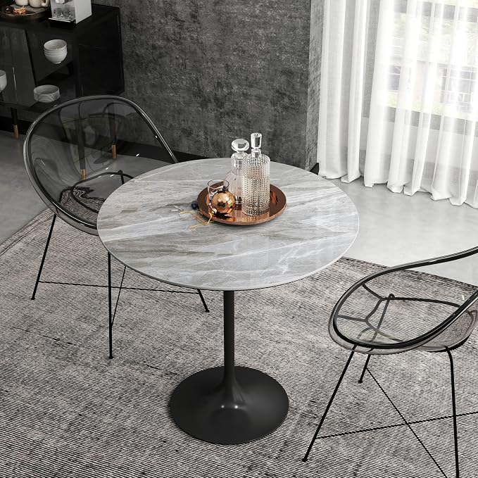 ZL ZELing Round Sintered Stone Table Top 31",Replacement Table Top for Indoor & Outdoor - Heat/Scratch Resistant Waterproof Ceramic DIY Desktop, Patio/Balcony/Bistro/Café & Dining Room (Gray)