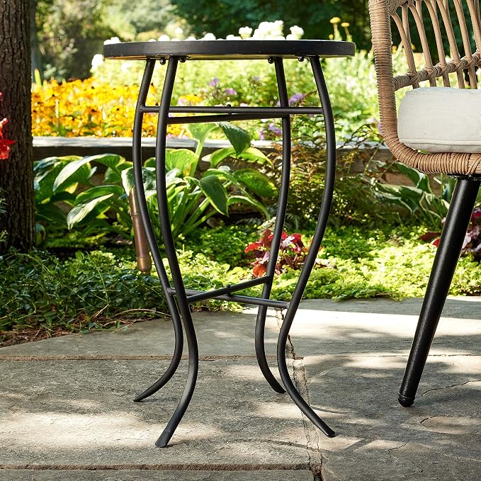 Quality Outdoor Living 29-KY02BL Accent Side Table - Small, Colorful Mosaic Design, Rust-Resistant Steel Frame, Blue