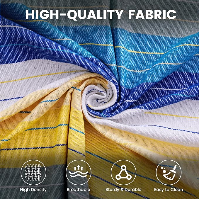 Lazy Daze Hammocks Cotton Fabric Spreader Bar Hammock and 10.5 Ft Wood Arc Hammock Stand Combo, for Outdoor, Indoor, Patio, Backyard, Blue and Yellow