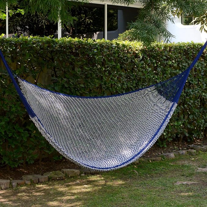 NOVICA Blue Purple Cotton Hand Woven Mayan Rope 2 Person XL Hammock, 'Ocean Waves' (Double)
