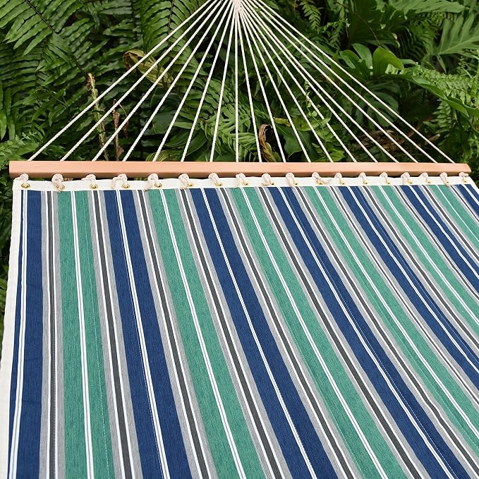 Quilted Hammock and Tribeam Stand (Green and Blue Stripe with TRIBEAM Stand Black)