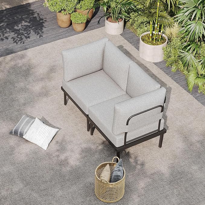 Sundale Outdoor 2 Pieces Metal Patio Furniture Set, Outdoor Sectional Sofa w/6 Inch Olefin Cushion, Modern Outdoor Conversation Sets for Porch, Balcony