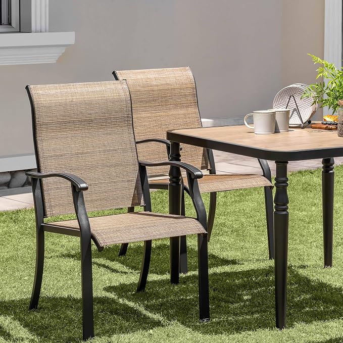 NUU GARDEN 5-Piece Outdoor Dining Se4 Textilene Chairs & 37" Square Table with Umbrella Hole and Faux Wood Tabletop,Outdoor Furniture for Backyard, Deck, Yard, Garden,Black Brown