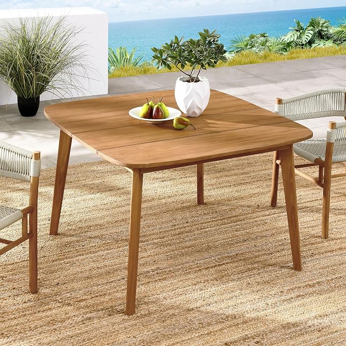 Modway Vienna Outdoor Patio Teak Wood 46 Inch Square Dining Table in Natural – Weather-Resistant Breakfast Table with Rounded Corners – Bistro Table for 4 People – Small Outdoor Dining Table