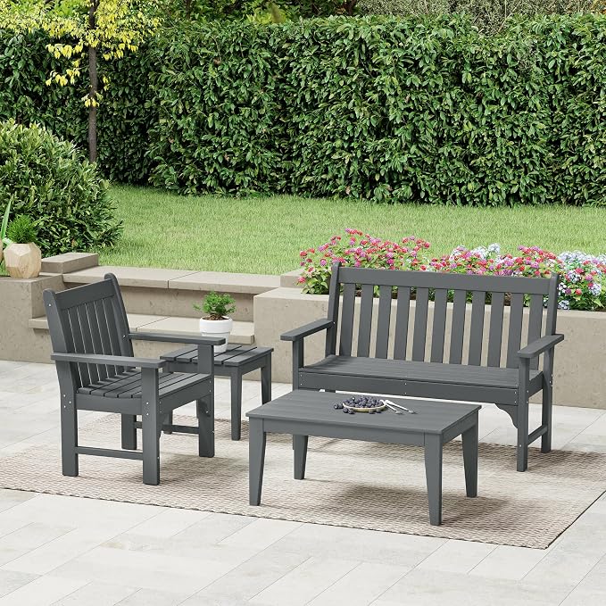 Costaelm Adirondack Outdoor Coffee Table, HDPE Drink Table Weather Resistant, Patio Porch Accent Balcony Table Outdoor End Table for Pool, Seaside, Backyard, Backyard, Gray