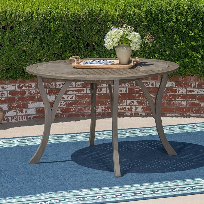 Christopher Knight Home Adn Outdoor 47" Round Acacia Wood Dining Table, Grey