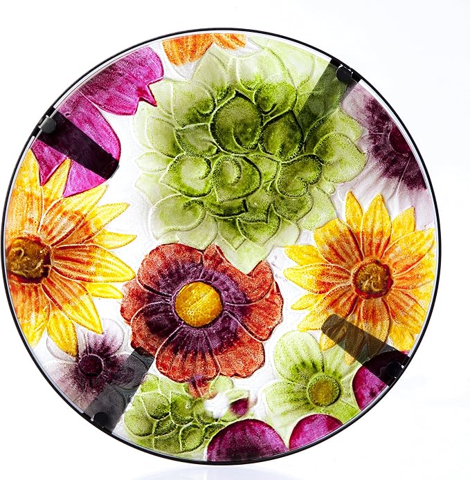 Evergreen Garden Outdoor-Safe Round Summer Splash Glass and Metal Side Table - 12" L x 12" W x 22" Indoor Outdoor Side Tables for Your Patio, Lawn, Garden or Home Décor