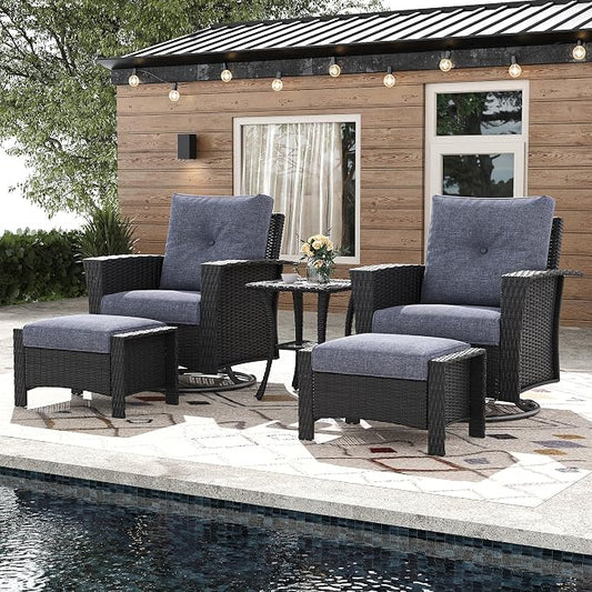 5 Pieces Outdoor Patio Furniture Set, Wicker Patio Sectional Set Conversation Wicker Swivel Chairs with Small Side Table