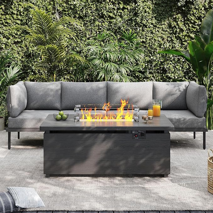 Sundale Outdoor 5 Pieces Patio Furniture Set with Fire Pit Table, Metal Outdoor Sectional Sofa with 6" Olefin Cushion, Modern Outdoor Conversation Sets for Backyard, Poolside, Sunroom