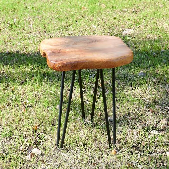 Natural Cedar Wood Side Table 13.5" x 12" x 17.5" Accent Vintage Wooden Slab Coffee Live Edge Tables Solid Rustic Plant Stand Outdoor End Table for Living Room Patio Bedroom