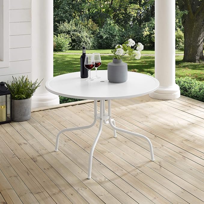 Crosley Furniture Griffith 5-Piece Outdoor Dining Set for 4, Retro Metal Round Patio Table and Chairs, White and Aqua