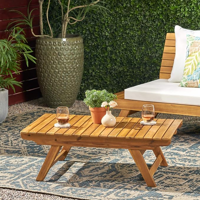 Great Deal Furniture Kailee Outdoor Wooden Coffee Table, Teak Finish (309176)