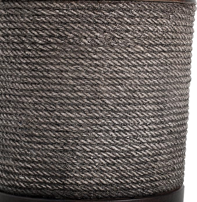 IRONORA Dark Rope-Wrapped Cylindrical Outdoor Side Table, Round Accent Table with Metal Top, Rustic Patio End Table for Backyard Garden Balcony