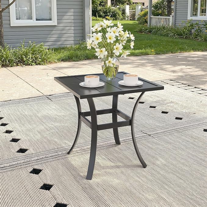 3 Pieces Small Outdoor Dining Set, 18.1" Square Outdoor Side Table & Stackable Patio Dining Chairs, Patio Table and Chairs Set for Deck Garden Porch, Black Chairs & Black Table