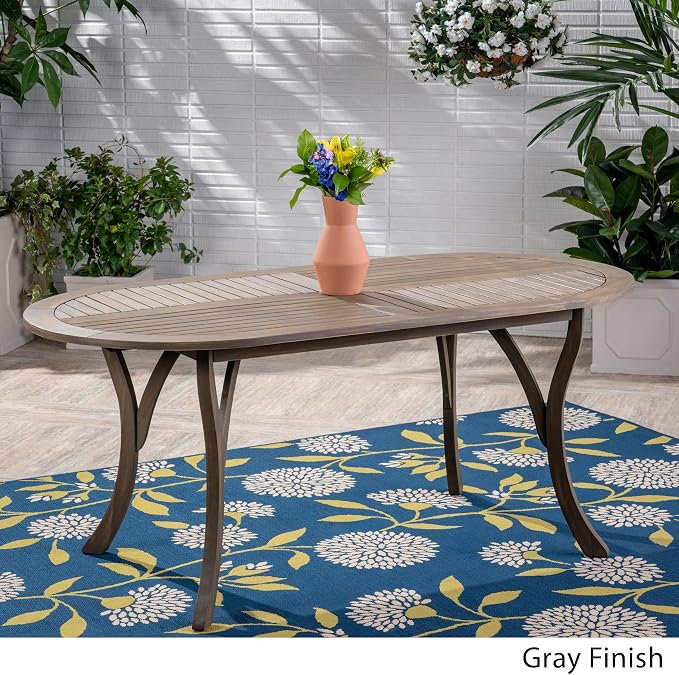 Christopher Knight Home Great Deal Furniture Christopher Knight Home Baia Outdoor Acacia Wood 70' Oval Dining Table, Gray Finish
