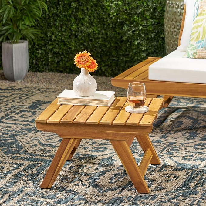Great Deal Furniture Kailee Outdoor Wooden Side Table, Teak Finish (309178)