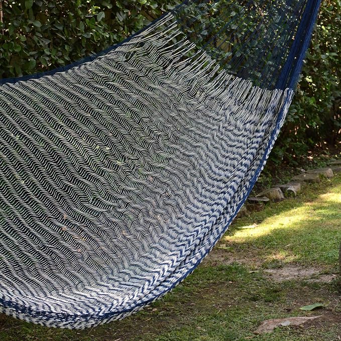 NOVICA Blue Gray Nylon Hand Woven Mayan Rope 2 Person XL Hammock, 'Ocean Waves' (Double)