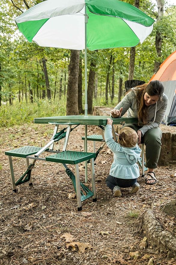 Stansport Picnic Table and Umbrella Combo - Green