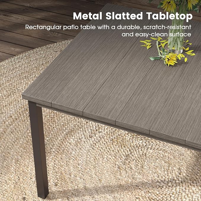 DIFY 7 Pieces Outdoor Patio Dining Set for 6, Swivel Dining Chairs with Sandshell Textilene and 63" Grey Wood-Like Rectangle Metal Dining Table, Outdoor Table and Chairs for Lawn Garden Backyard Deck