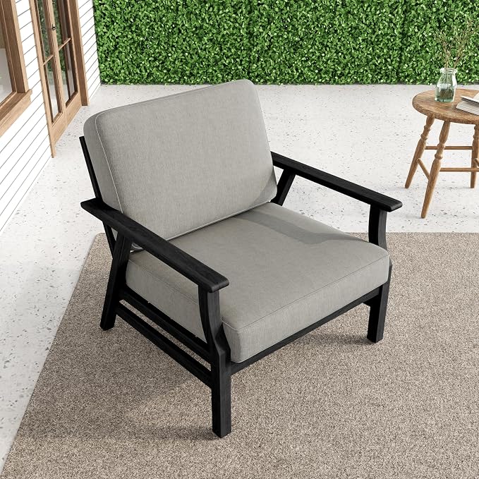 Dark Wood Patio Chair Outdoor Bistro Set, 2 Piece Outdoor Armrest Chair All Weather Patio Sofa Furniture Backyard Conversation Sets with Cushions - Light Camel