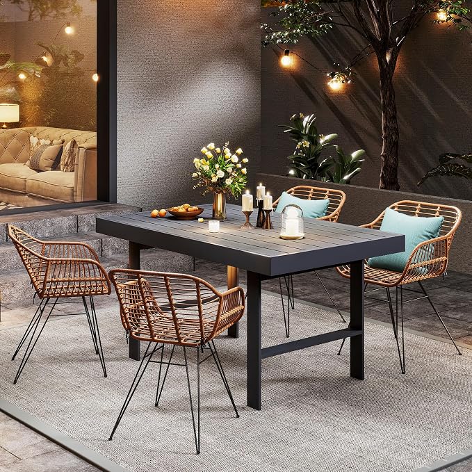 Solaste Aluminum Outdoor Dining Table, All-Weather Rectangle Metal High Patio Coffee Table for Balcony, Garden, Multifunctional Dining Table Coffee Table, Indoor or Outdoor Use, Grey/White