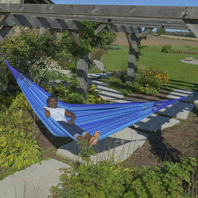 Vivere Latin Hammock Collection – Vibrant 100% Cotton Double Hammock, Supports 2 Adults - 450 lb Capacity (Laguna)