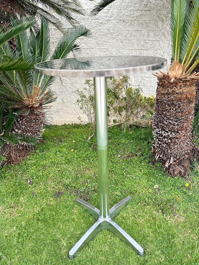 BTEXPERT Aluminum Indoor Outdoor 23.75" Round Restaurant Bar Height 45" Table flip top, Patio Stainless Steel Cocktail Table 25.75" Base Set of 3