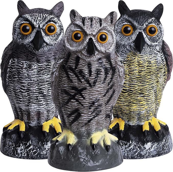 Owl Decoys to Scare Birds Away Plastic Owls Statue for Garden & Outdoors, 3