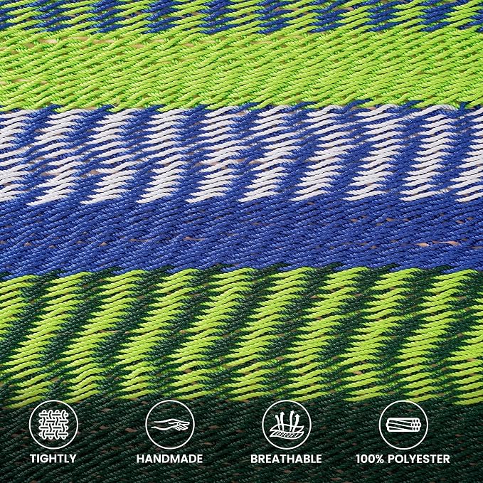 Lazy Daze Hammocks 10.5 FT Double 2 Person Caribbean Rope Hammock, Hand Woven Polyester Hammock with Spreader Bars, for Outside Outdoor Backyard Patio Poolside, 450 LBS Capacity, Blue/Green