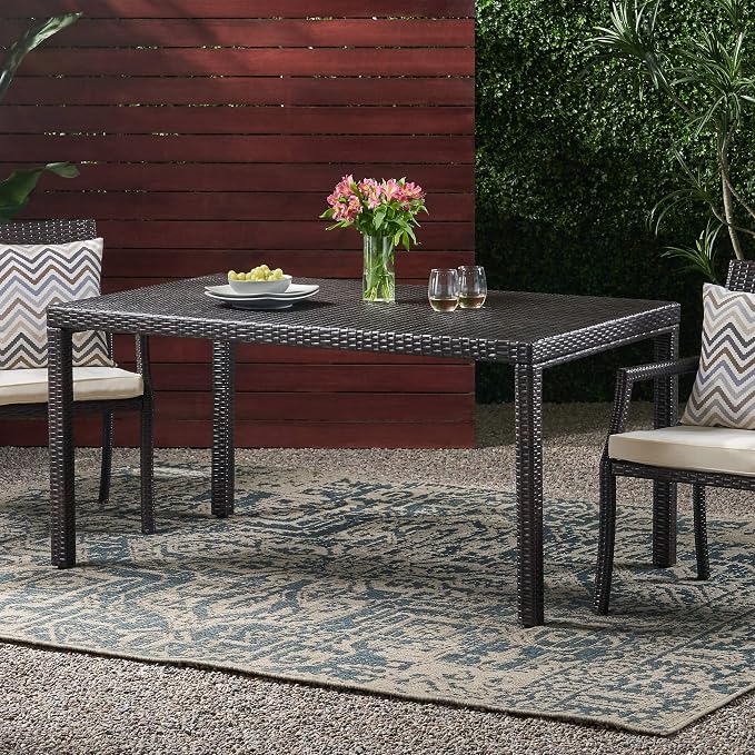 Christopher Knight Home Rhode Island Outdoor Wicker Rectangular Dining Table, Multibrown
