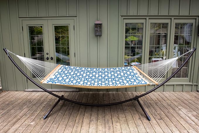 Vivere Quilted Polyester Fabric Double Hammock with Spreader Bars - 450 lb Capacity