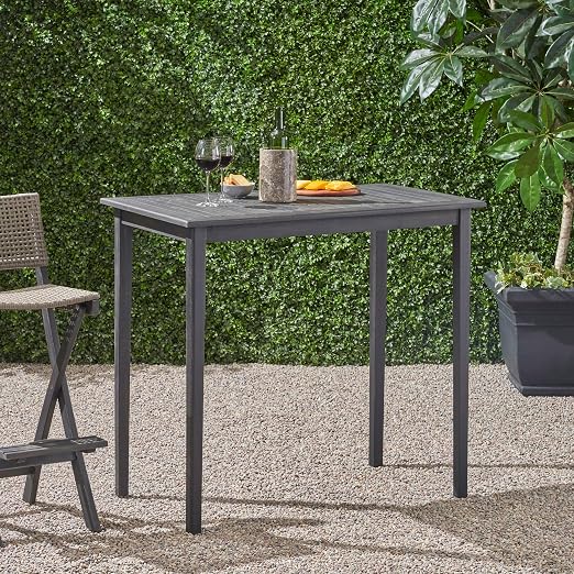 Christopher Knight Home Teresa Outdoor Minimalist Acacia Wood Rectangle Bar Table Dark Gray