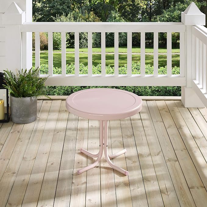 Crosley Furniture Griffith Weather Resistant Retro Metal Outdoor Side Table for Patio, Deck, Porch, Pink