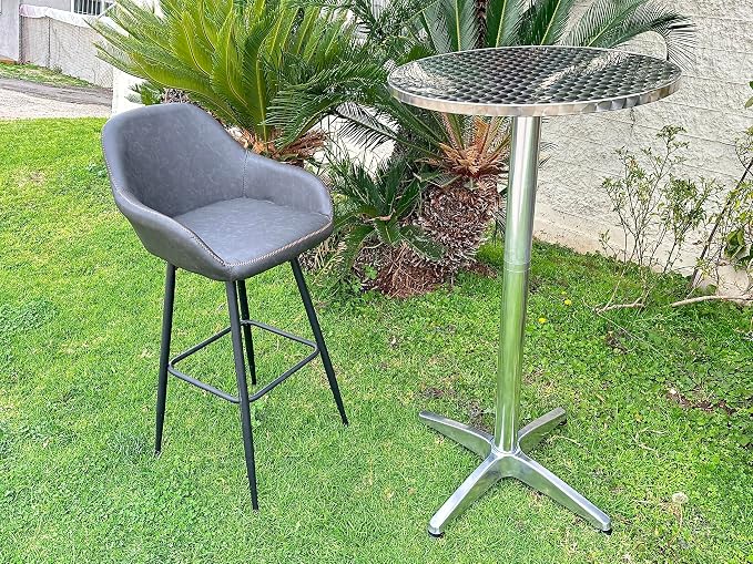 BTEXPERT Aluminum Indoor Outdoor 23.75" Round Restaurant Bar Height 44" Table, Patio Stainless Steel Silver Furniture 25.75" Base